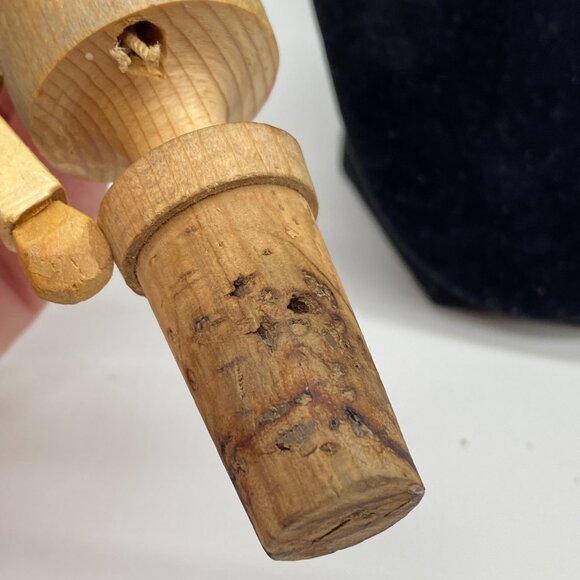 Vintage Mechanical Hand-Carved Wooden Wine Cork Stopper Animated Drinker - Picture 8 of 10